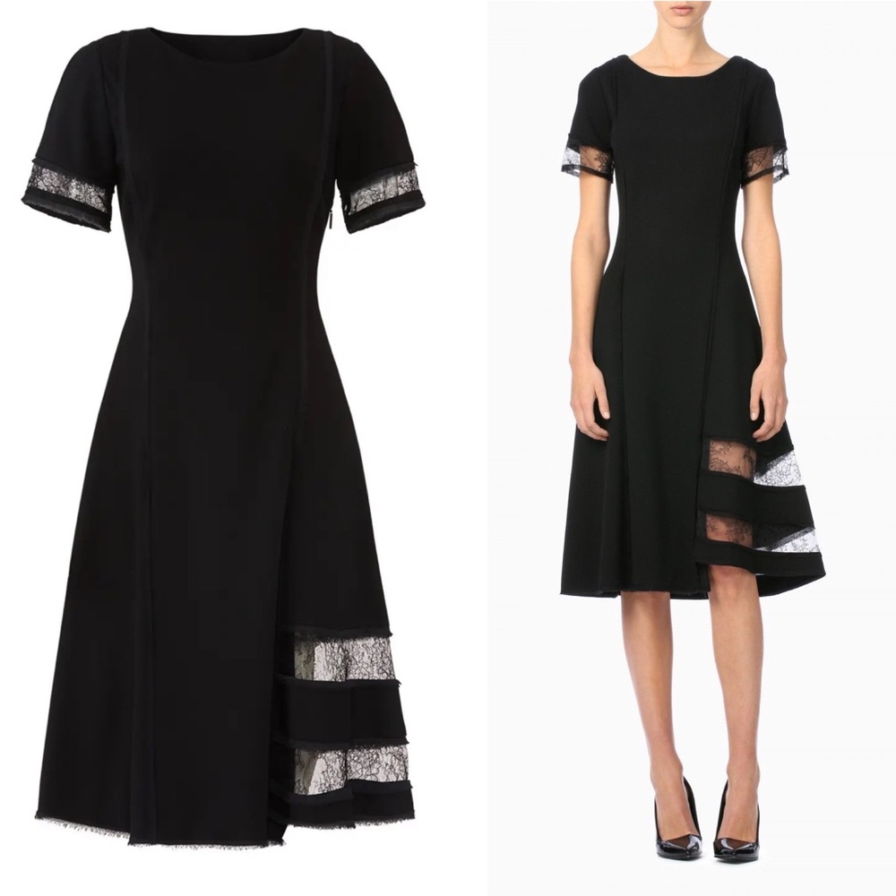 NWT Jason Wu asymmetrical black short sleeve dress with lace inserts (2)